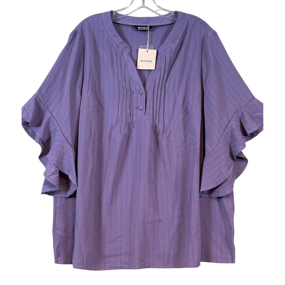 NWT BloomChic Purple Pintuck VNeck Ruffle Sleeve Blouse Boho 8-20 Fairy Romantic
